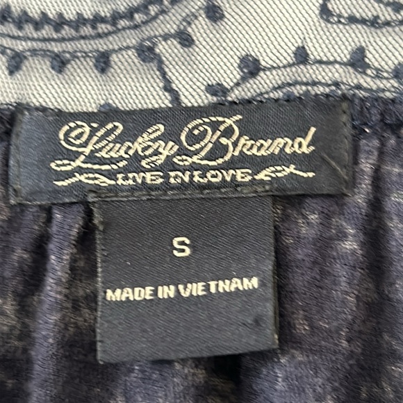 Lucky Brand Peasant Blouse w Sheer Mesh Lace Bodice & Sleeves Navy  & Sage Green - Picture 4 of 10